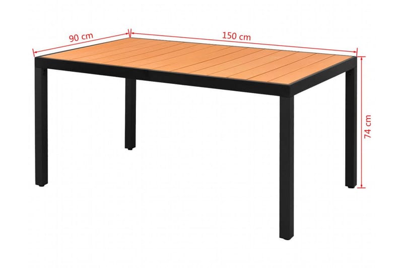 Hagebord brun 150x90x74 cm aluminium og WPC - WPC/Svart - Hagemøbler - Hagebord - Spisebord ute