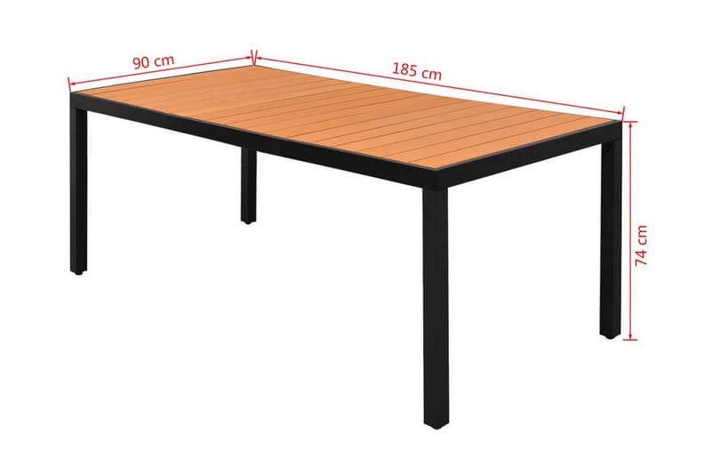 Hagebord brun 185x90x74 cm aluminium og WPC - WPC/Svart - Hagemøbler - Hagebord - Spisebord ute