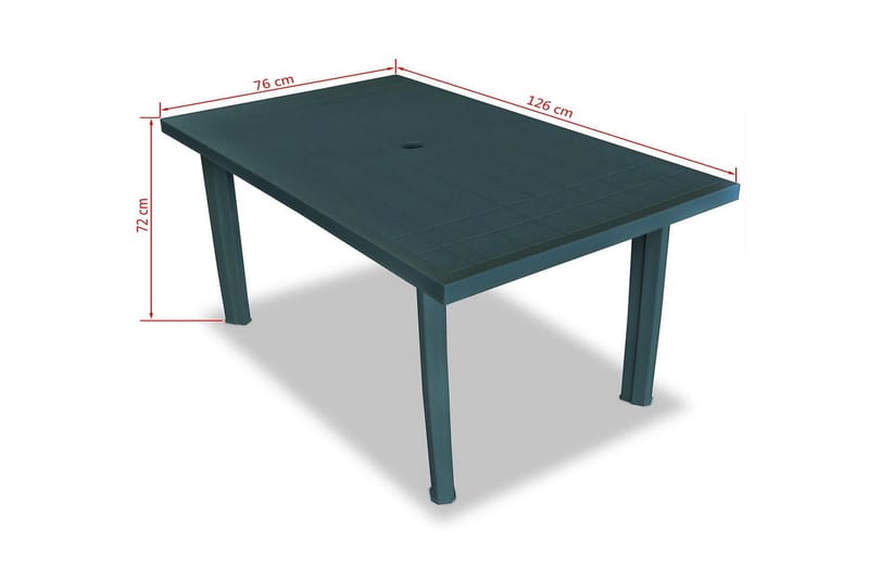 Hagebord grønn 126x76x72 cm plast - Grønn - Spisebord ute