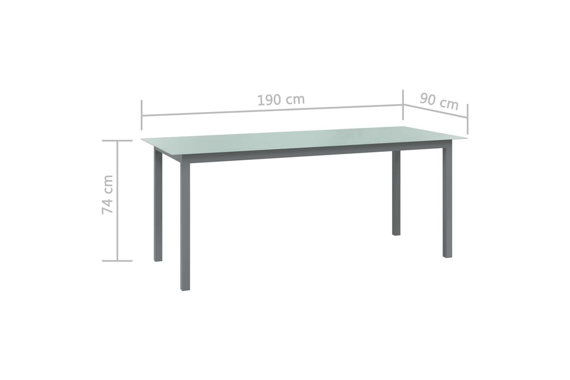Hagebord lys grå 190x90x74 cm aluminium og glass - Grå - Hagemøbler - Hagebord - Spisebord ute