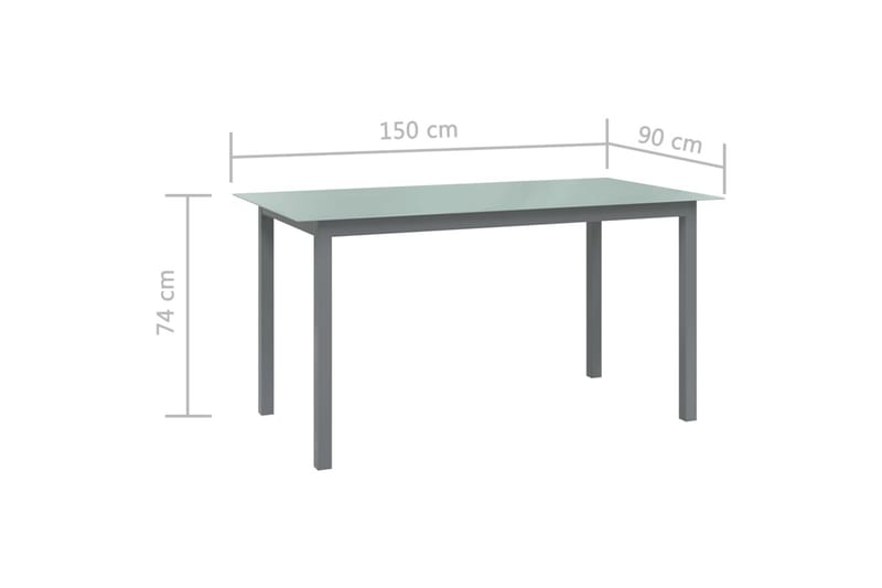 Hagebord lysegrå 150x90x74 cm aluminium og glass - Grå - Hagemøbler - Hagebord - Spisebord ute