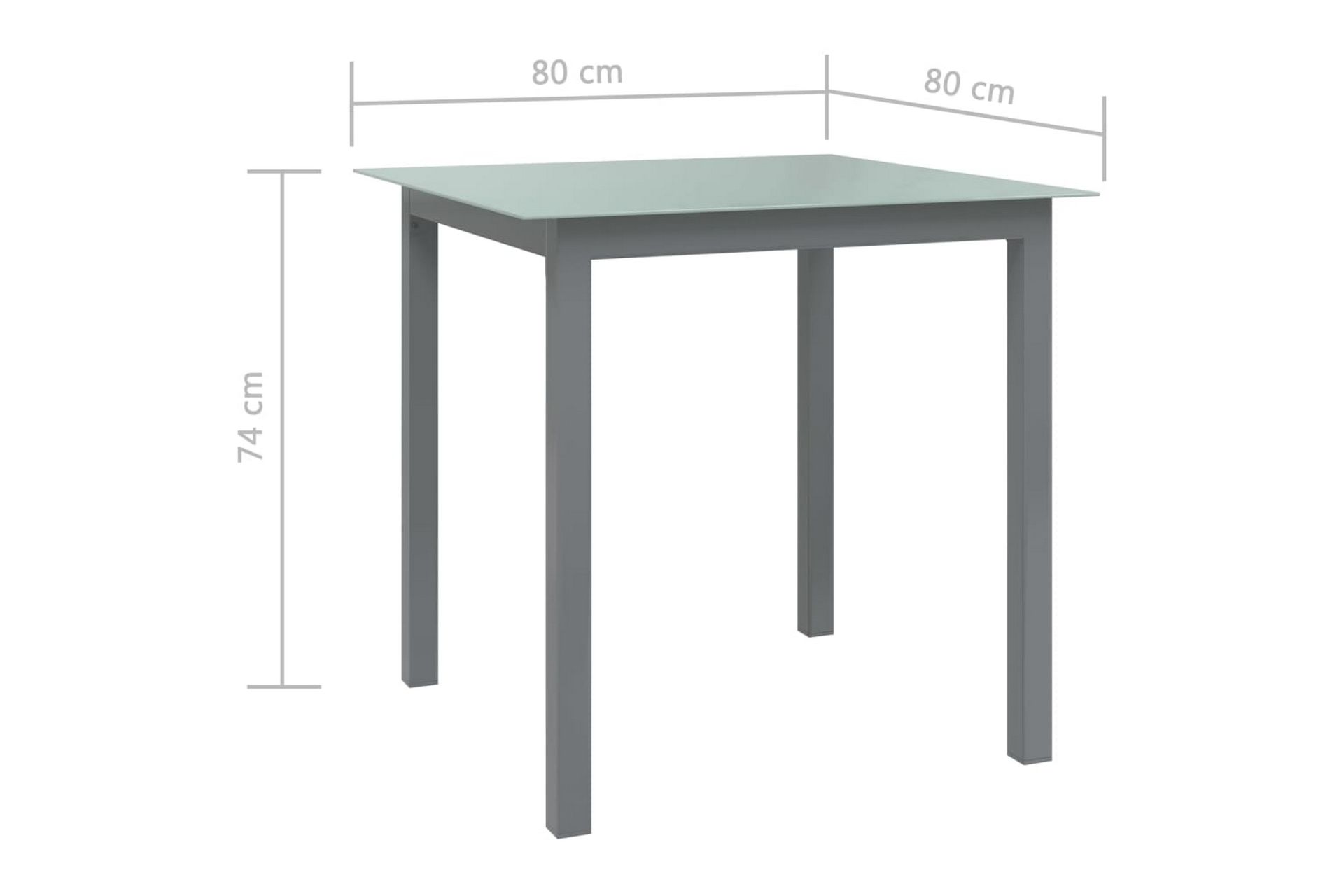 Hagebord lysegrå 80x80x74 cm aluminium og glass - Grå - Hagemøbler - Hagebord - Spisebord ute