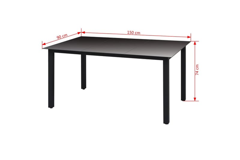 Hagebord svart 150x90x74 cm aluminium og glass - Glass/Svart - Hagemøbler - Hagebord - Spisebord ute
