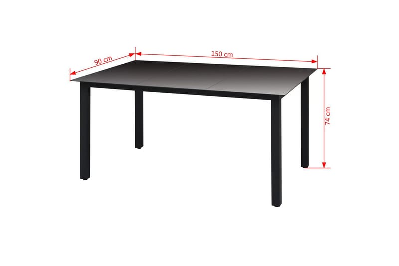 Hagebord svart 150x90x74 cm aluminium og glass - Glass/Svart - Spisebord ute