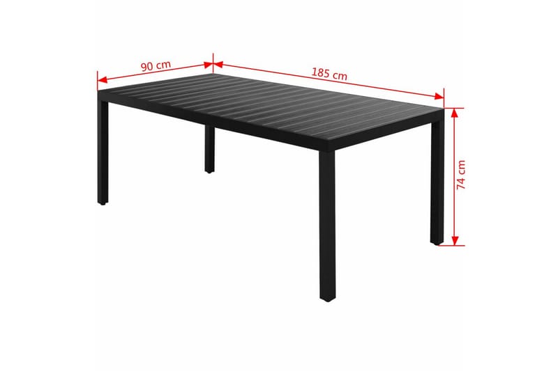 Hagebord svart 185x90x74 cm aluminium og WPC - Svart - Hagemøbler - Hagebord - Spisebord ute