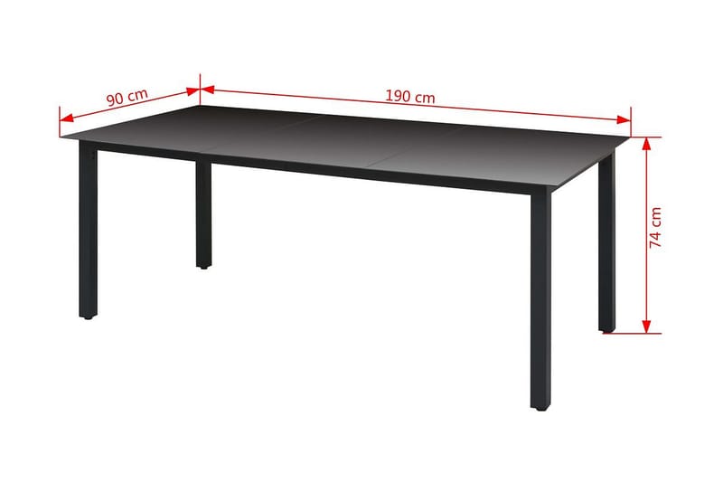 Hagebord svart 190x90x74 cm aluminium og glass - Glass/Svart - Hagemøbler - Hagebord - Spisebord ute