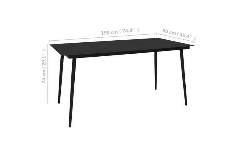 Hagebord svart 190x90x74 cm stål og glass - Svart - Spisebord ute