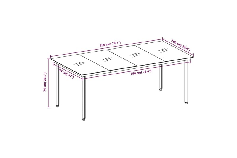 Hagebord svart 200x100x74 cm stål og glass - Svart - Spisebord ute