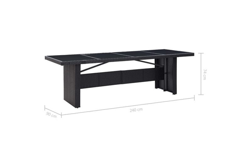 Hagebord svart 240x90x74 cm polyrotting og glass - Svart - Hagemøbler - Hagebord - Spisebord ute