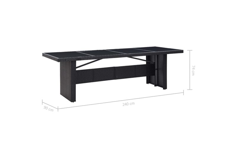 Hagebord svart 240x90x74 cm polyrotting og glass - Svart - Spisebord ute
