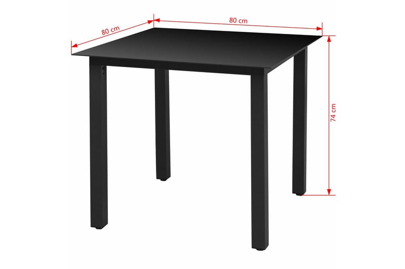 Hagebord svart 80x80x74 cm aluminium og glass - Glass/Svart - Hagemøbler - Hagebord - Spisebord ute