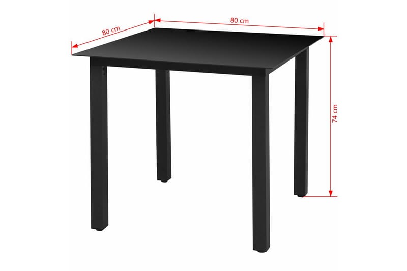 Hagebord svart 80x80x74 cm aluminium og glass - Glass/Svart - Spisebord ute