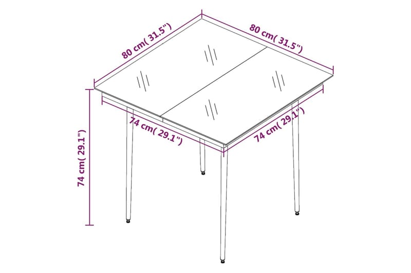Hagebord svart 80x80x74 cm stål og glass - Svart - Hagemøbler - Hagebord - Spisebord ute