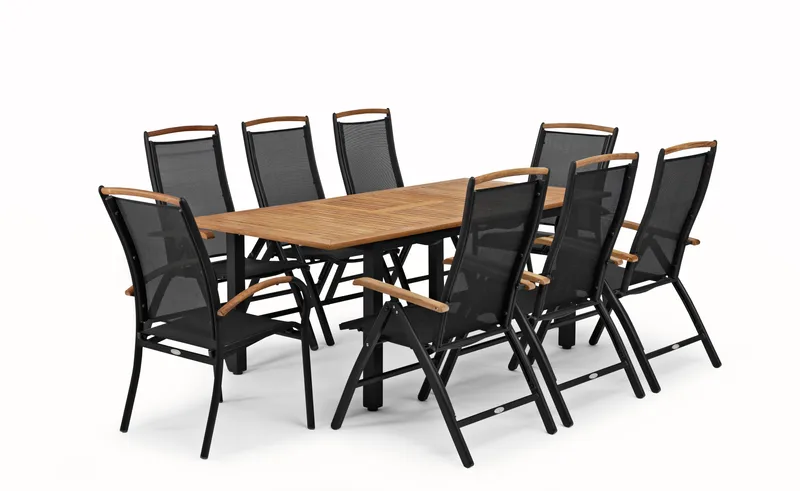 Hillerstorp Nydala utebord 150-200 - Svart/Teak - Hagemøbler - Hagebord - Spisebord ute