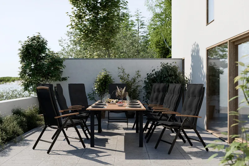 Las Vegas Uttrekkbart Spisebord 152-210x90 cm - Svart/Teak - Hagemøbler - Hagebord - Spisebord ute