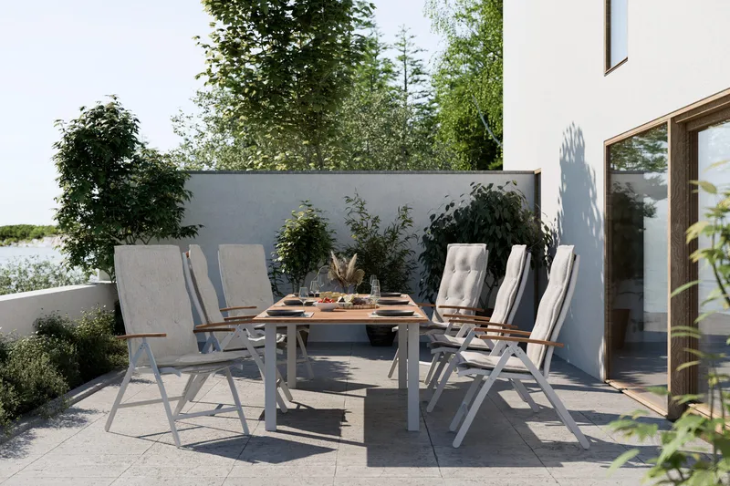 Las Vegas Uttrekkbart Spisebord Utendørs 220/280x100 cm - Hvit/Teak - Hagemøbler - Hagebord - Spisebord ute