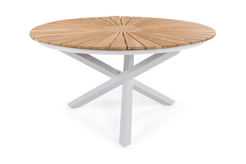 Oliver Spisebord 140 cm Rundt - Hvit/Teak - Hagemøbler - Hagebord - Spisebord ute