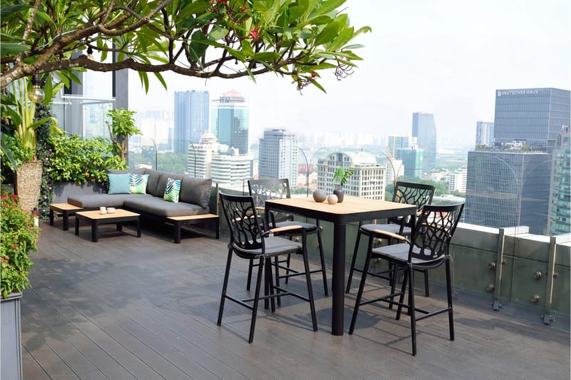 Portals bord 95 cm - Svart/Tre - Hagemøbler - Hagebord - Spisebord ute