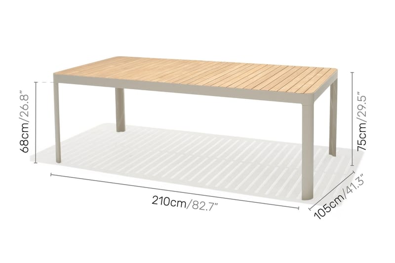 Portals Spisebord 209 cm - Hvit/Tre - Hagemøbler - Hagebord - Spisebord ute