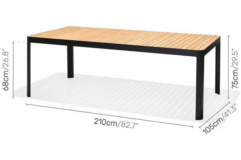 Portals Spisebord 209 cm - Svart/Tre - Hagemøbler - Hagebord - Spisebord ute
