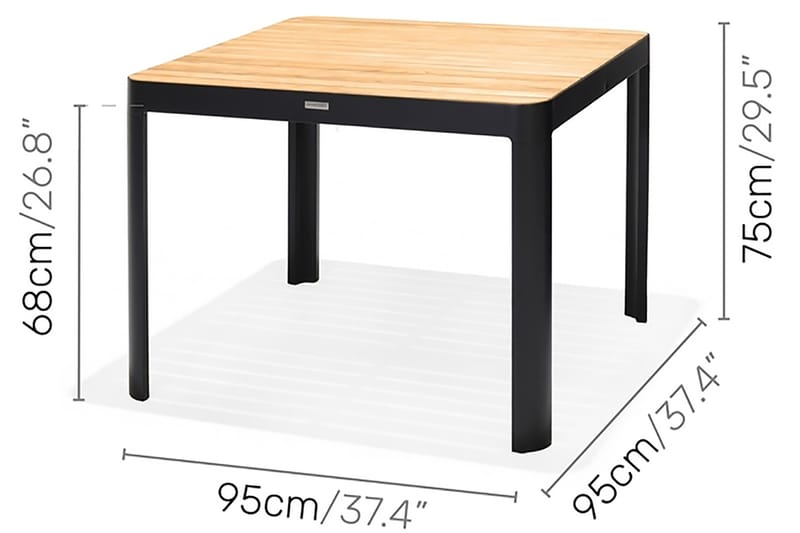 Portals Spisebord 95 cm - Svart/Tre - Hagemøbler - Hagebord - Spisebord ute