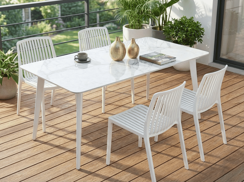 Spisebord utendørs Rodallo 90x160 cm Stein - Hvit - Hagemøbler - Hagebord - Spisebord ute