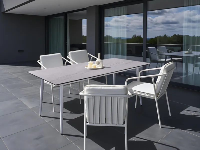Spisebord utendørs Tolentino 90x180 cm steineffekt - Hvit/Beige - Hagemøbler - Hagebord - Spisebord ute