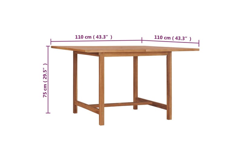 Utendørs spisebord 110x110x75 cm heltre teak - Brun - Spisebord ute