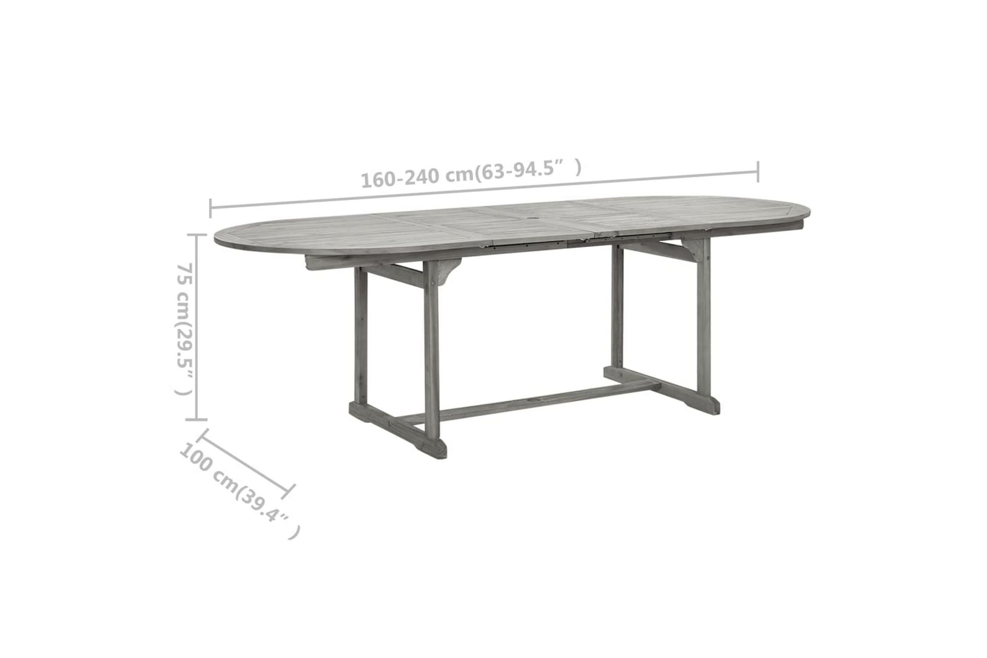 Utendørs spisebord (160-240)x100x75 cm heltre akasie - Grå - Hagemøbler - Hagebord - Spisebord ute
