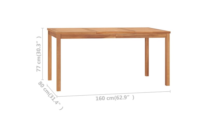 Utendørs spisebord 160x80x77 cm heltre teak - Hagemøbler - Hagebord - Spisebord ute