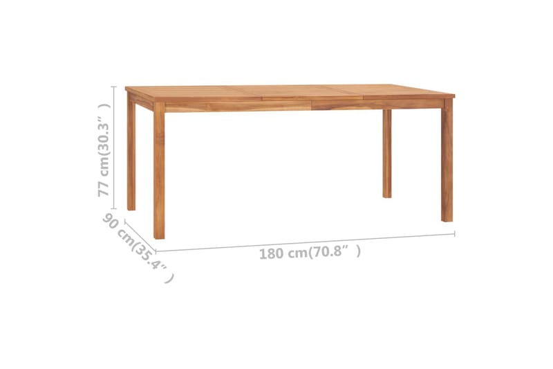 Utendørs spisebord 180x90x77 cm heltre teak - Hagemøbler - Hagebord - Spisebord ute