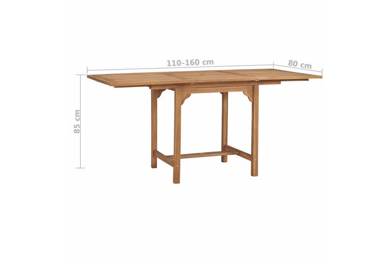 Uttrekkbart hagebord (110-160)x80x75 cm heltre teak - Brun - Spisebord ute
