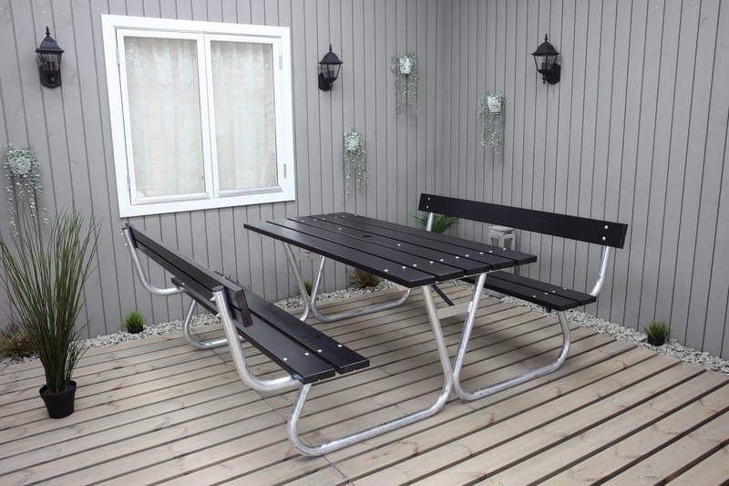 Stabil Pikniksett Metall Ryggstøtte inkludert - Svart - Hagemøbler - Hagebord - Piknikbord