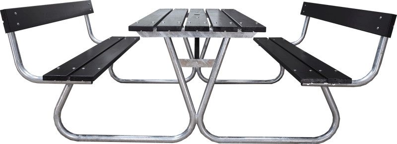 Stabil Pikniksett Metall Ryggstøtte inkludert - Svart - Hagemøbler - Hagebord - Piknikbord