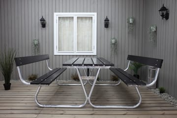 Stabil Pikniksett Metall Ryggstøtte inkludert - Svart - Hagemøbler - Hagebord - Piknikbord