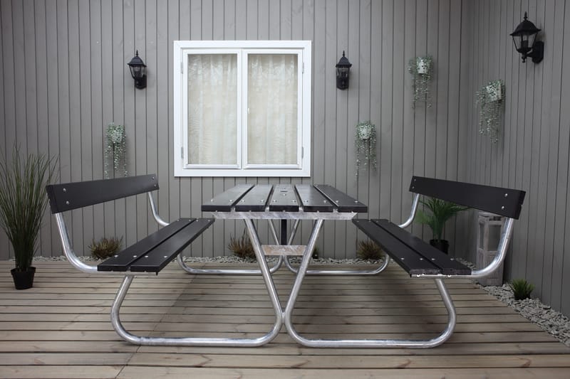 Stabil Pikniksett Metall Ryggstøtte inkludert - Svart - Hagemøbler - Hagebord - Piknikbord