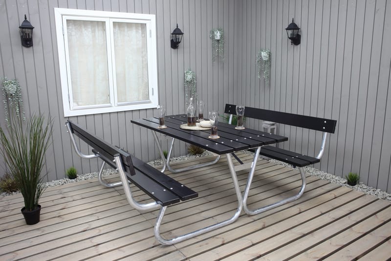 Stabil Pikniksett Metall Ryggstøtte inkludert - Svart - Hagemøbler - Hagebord - Piknikbord