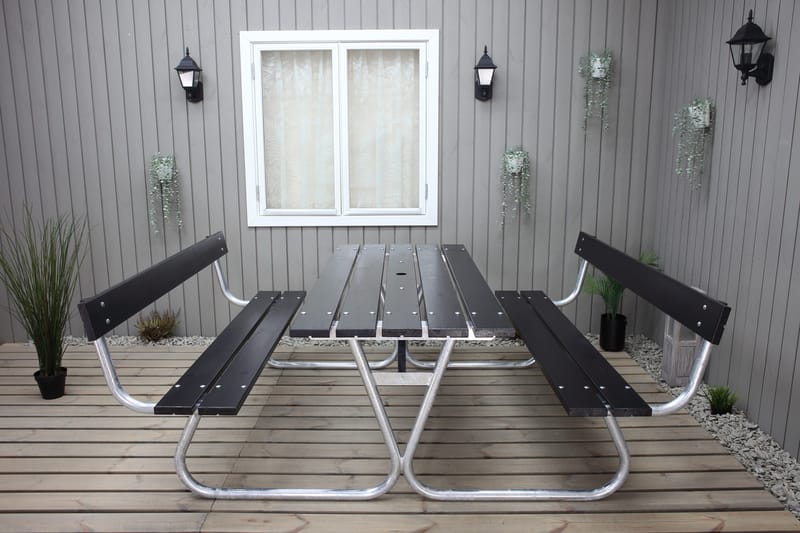 Stabil Pikniksett Metall Ryggstøtte inkludert - Svart - Hagemøbler - Hagebord - Piknikbord