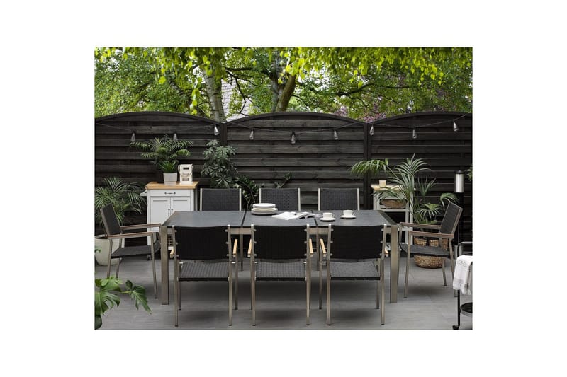 Trädgårdsbord Beliani Grosseto Grå/Svart/Silver, 100x220x74 cm Grey||Black||Silver - Hagemøbler - Hagebord - Spisebord ute