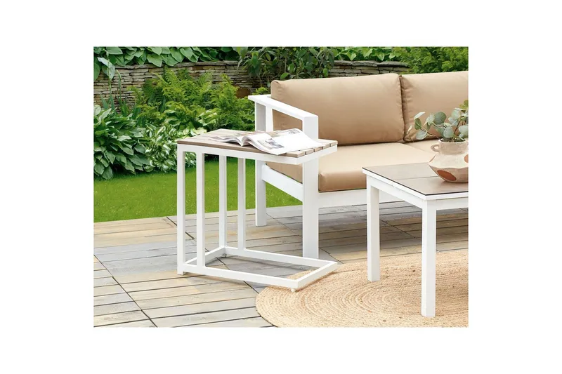 Trädgårdsbord Beliani Messina Ljus trä/vit, 35x60x59 cm Light wood||White - Hagemøbler - Hagebord - Spisebord ute