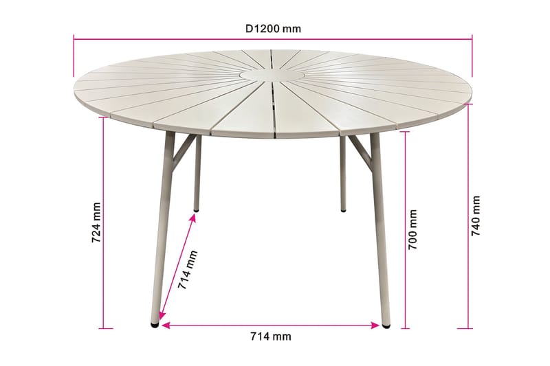 Tunis Spisebord Utendørs 120 cm Rundt - Beige - Hagemøbler - Hagebord - Spisebord ute