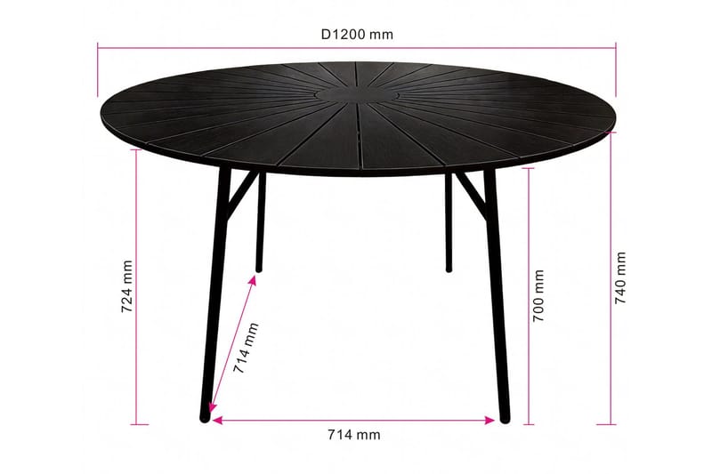 Tunis Spisebord Utendørs 120 cm Rundt - Svart - Hagem øbler - Hagebord - Spisebord ute