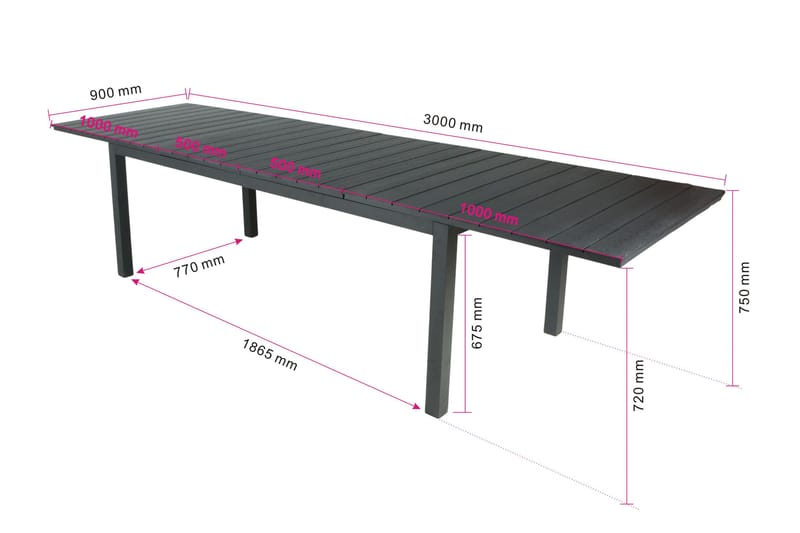 Tunis Uttrekkbart Spisebord Utendørs 205/305x90 cm Rektangulært - Svart - Hagemøbler - Hagebord - Spisebord ute