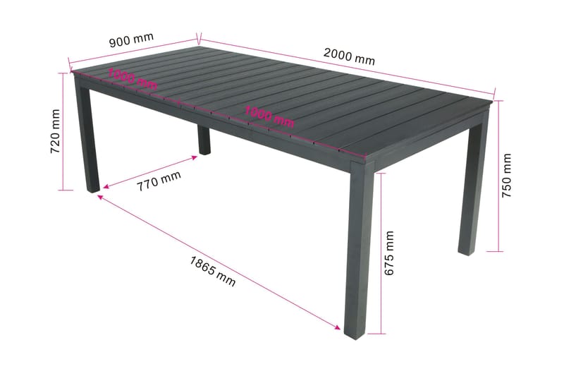 Tunis Uttrekkbart Spisebord Utendørs 205/305x90 cm Rektangulært - Svart - Hagemøbler - Hagebord - Spisebord ute
