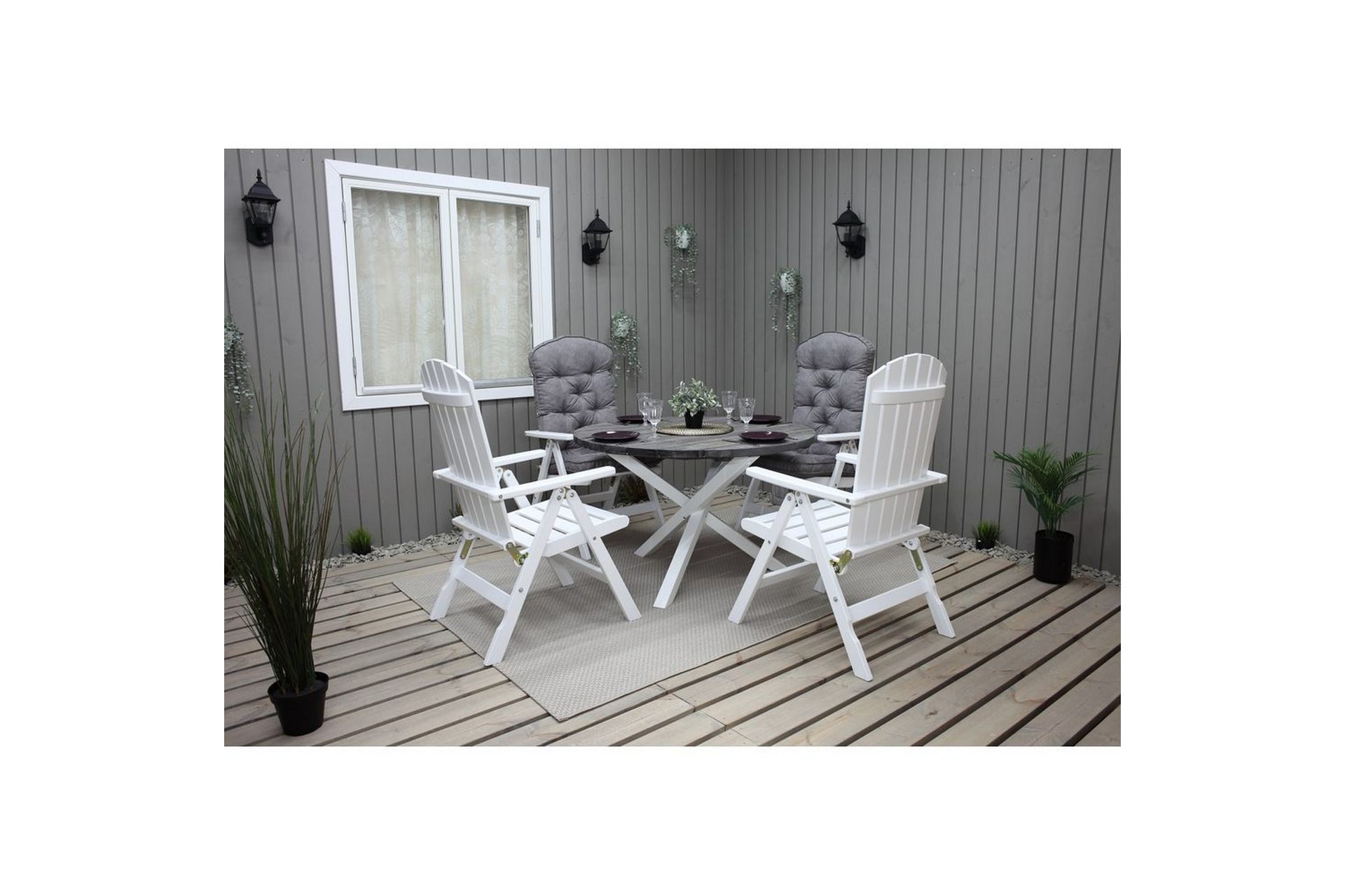 Utendørs Bord Scottsdale Round - Shabby Chic grå med hvite ben - Hagemøbler - Hagebord - Spisebord ute