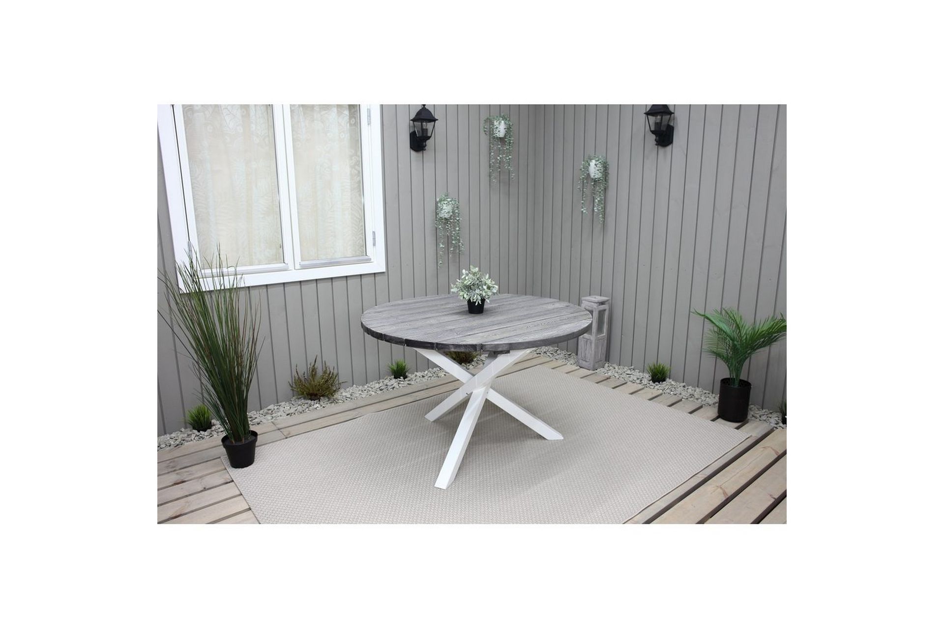 Utendørs Bord Scottsdale Round - Shabby Chic grå med hvite ben - Hagemøbler - Hagebord - Spisebord ute