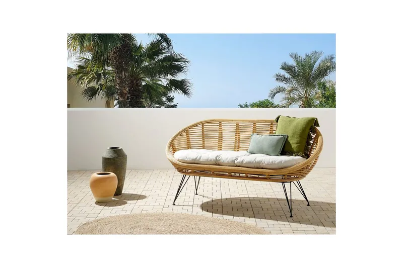 2-sitssoffa Beliani Maratea Natural||Black||Beige - Hagemøbler - Utesofa - Hagebenk & hagesofa