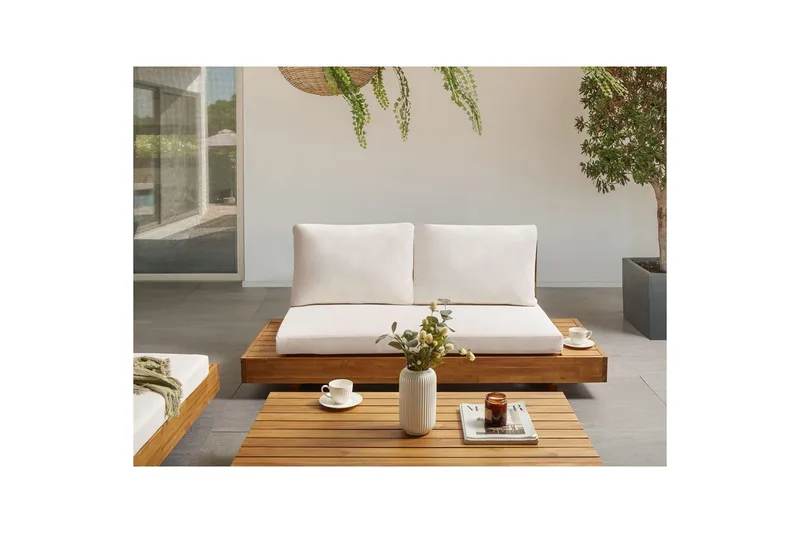 2-sitssoffa Beliani Marettimo Light wood, White - Hagemøbler - Utesofa - Hagebenk & hagesofa