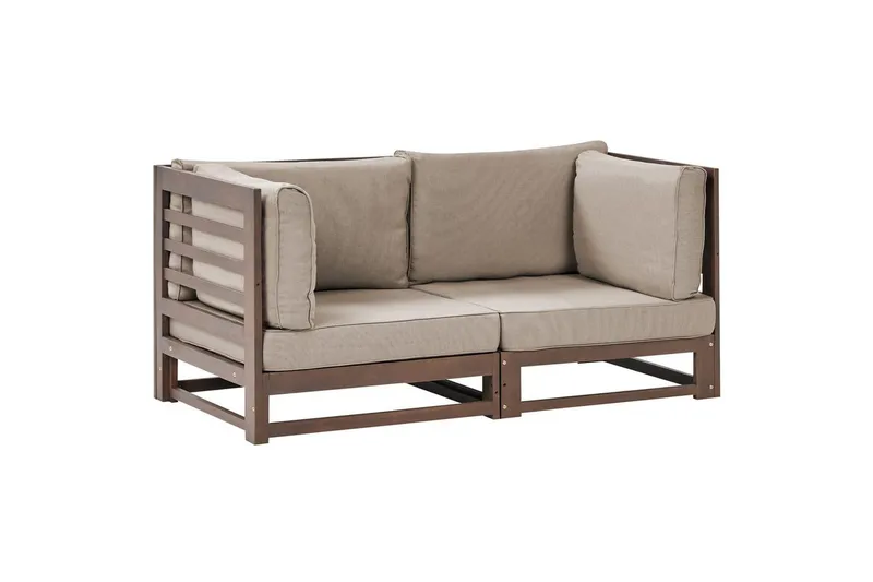 2-sitssoffa Beliani Trani Ljus trä/grått/beige Dark wood||Grey||Beige - Hagemøbler - Utesofa - Hagebenk & hagesofa