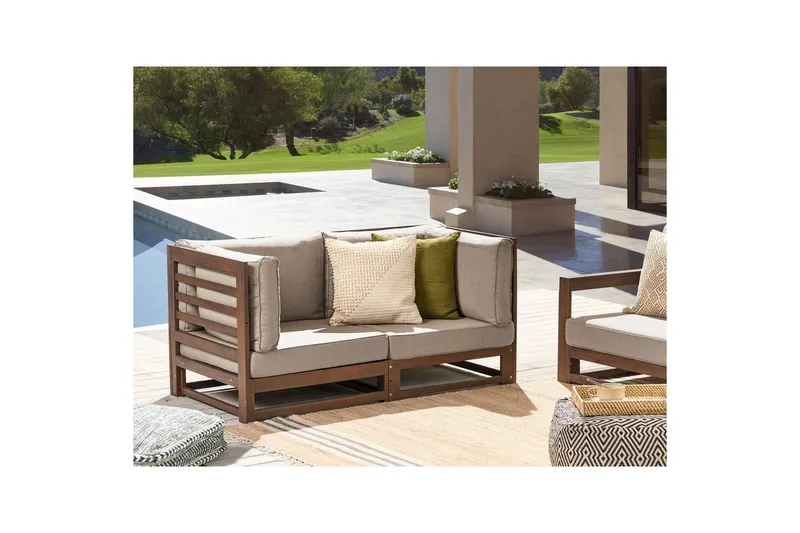 2-sitssoffa Beliani Trani Ljus trä/grått/beige Dark wood||Grey||Beige - Hagemøbler - Utesofa - Hagebenk & hagesofa